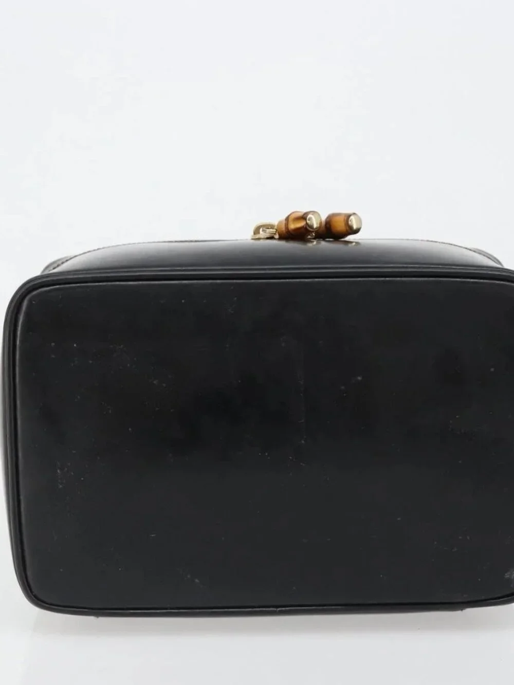 GUCCI Vanity Hand Bag Leather Black Gold 032 1956 0150 Auth ka4794